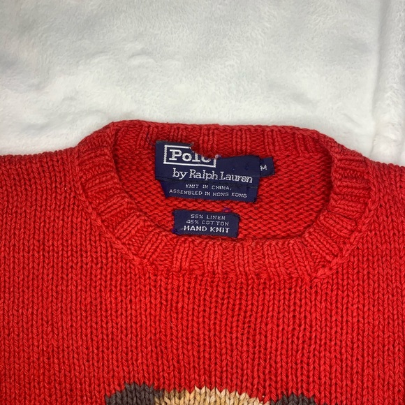 Rare Polo RL 92 Sit Down Bear Red Knit Sweater - Picture 3 of 9